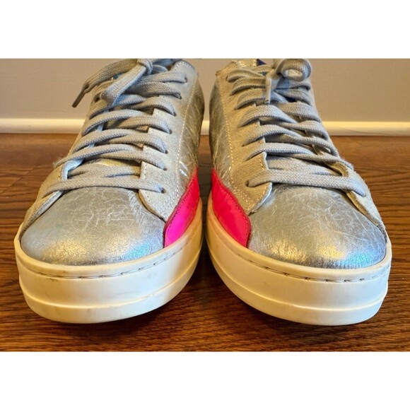 P448 John Sneakers Silver Gray Pink Accent Leather Womens EU Sz 38 US 8.5-9 - Picture 4 of 12